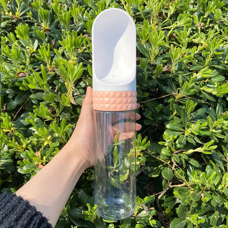 Portable dog water cup with one-click lock, food-grade ABS material, blue colour, outdoor pet travel water dispenser