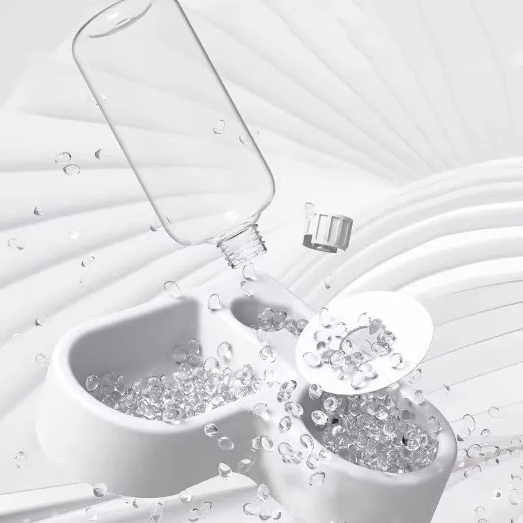 White automatic cat water fountain with pump and filter for indoor pet hydration