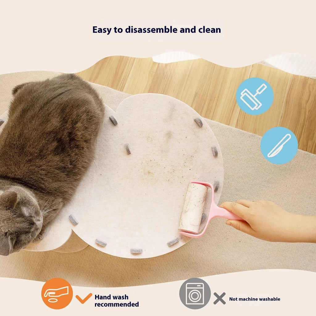 Foldable semi-closed felt cat scratch board nest in camel colour, size 58x40x24 cm