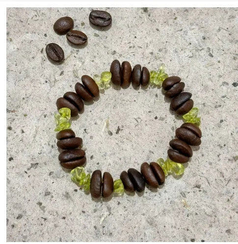 Handmade coffee bean bracelet for women, unisex geometry shape, 16mm size, real coffee beans