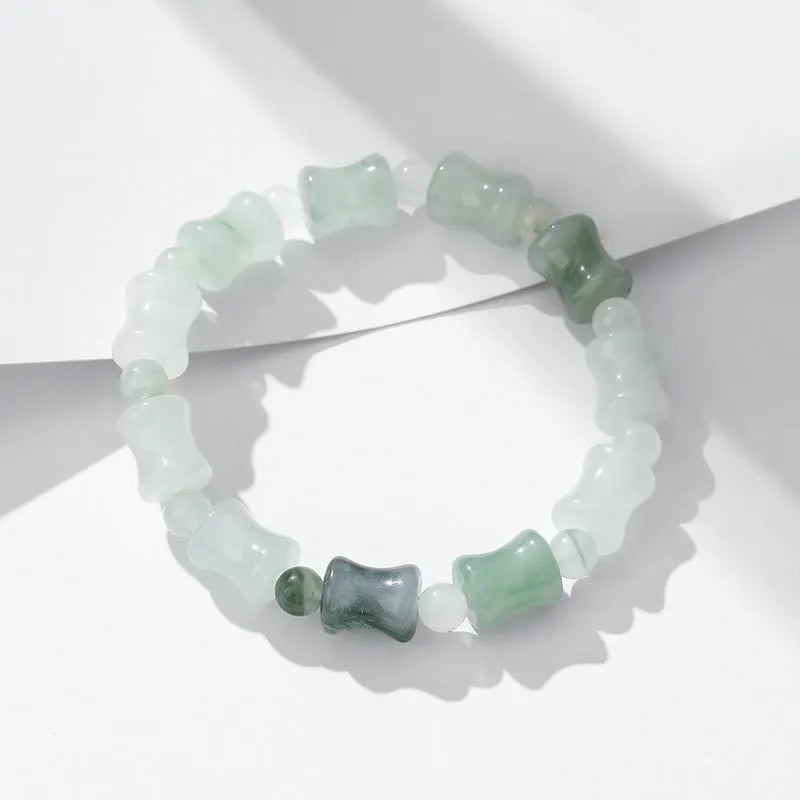 Natural chalcedony jade beaded bracelet with coconut shell beads and safety lock clasp