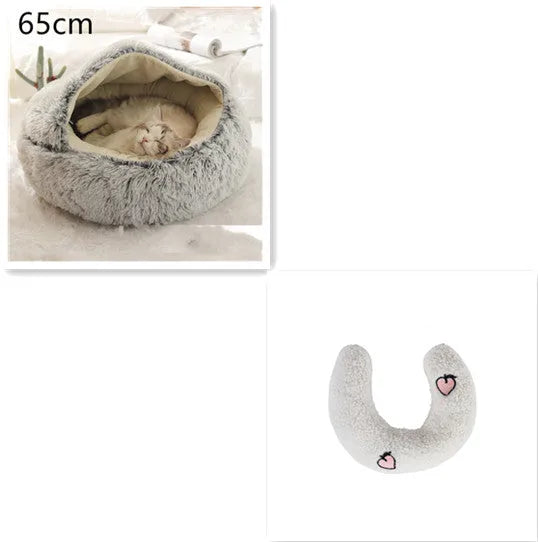 2 in 1 round plush pet bed with PP cotton filling for dogs and cats, available in brown, 65cm size