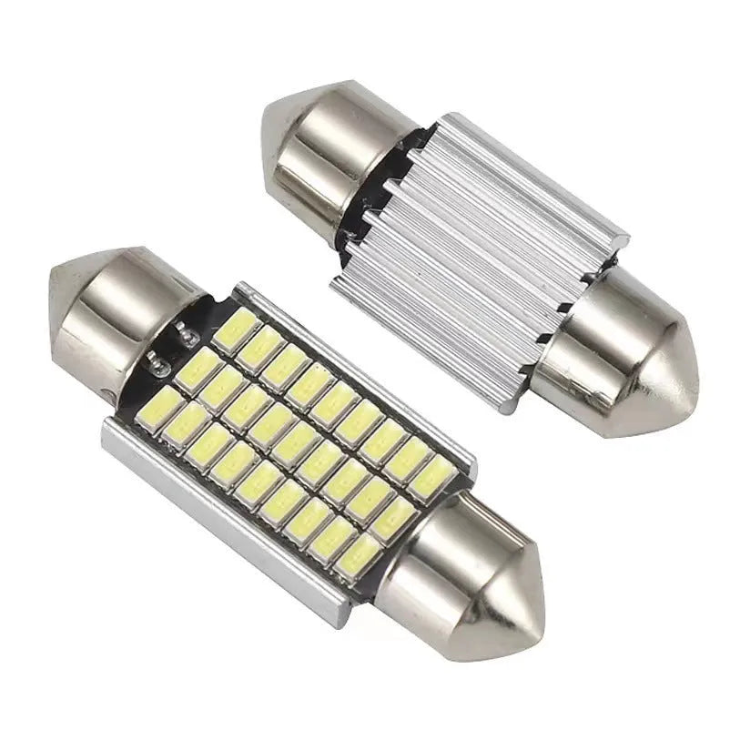 Aluminium car roof reading light with double tip connectors and multiple LED chips.