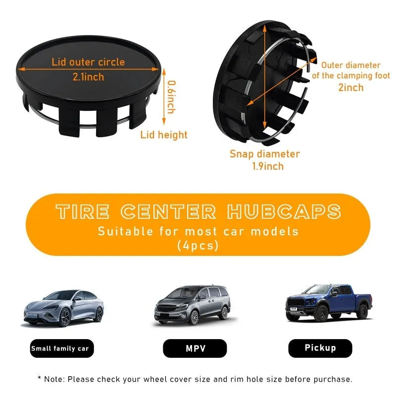 Black and silver plastic 54mm wheel hub caps for Japanese vehicles