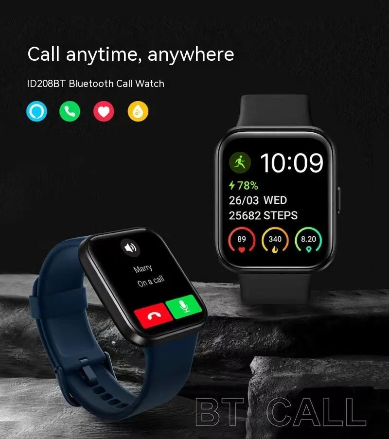 Smart watch with Bluetooth calling function showing heart rate monitoring on IPS touch screen display