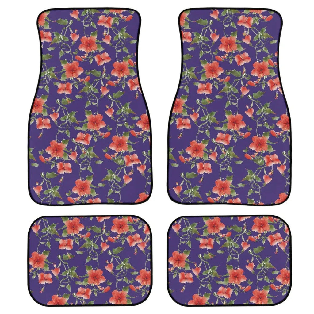 Black printed rubber car floor mats in a four-piece set for vehicles