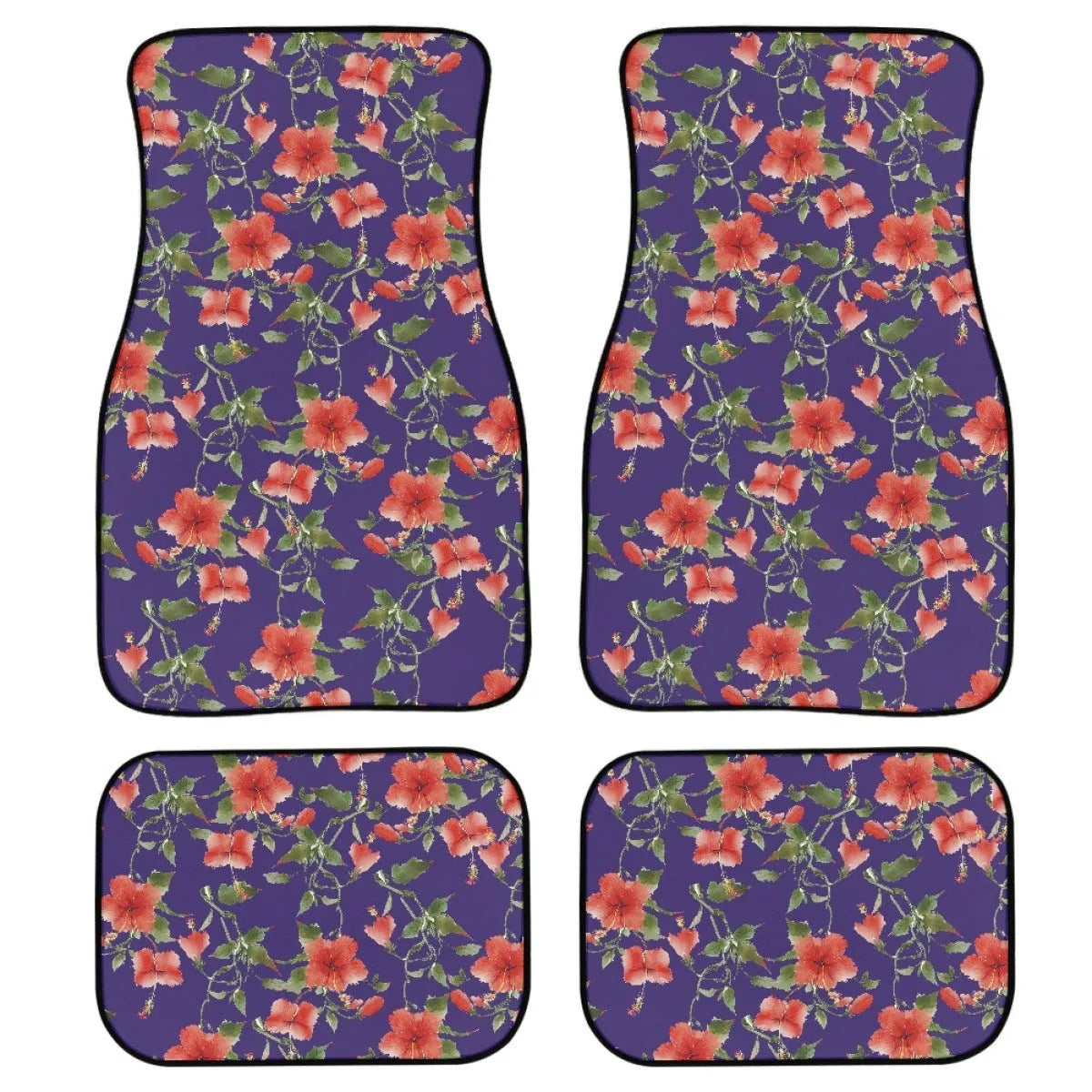 Black printed rubber car floor mats in a four-piece set for vehicles