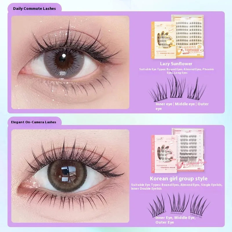 Glue-free self-adhesive false eyelashes with high-grade fiber, 0.07C diameter, sunflower design