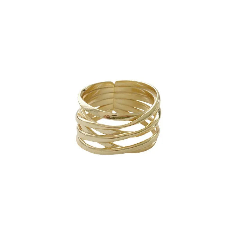 Retro multi-layer wrapped line ring for women copper electroplated silver gold adjustable opening