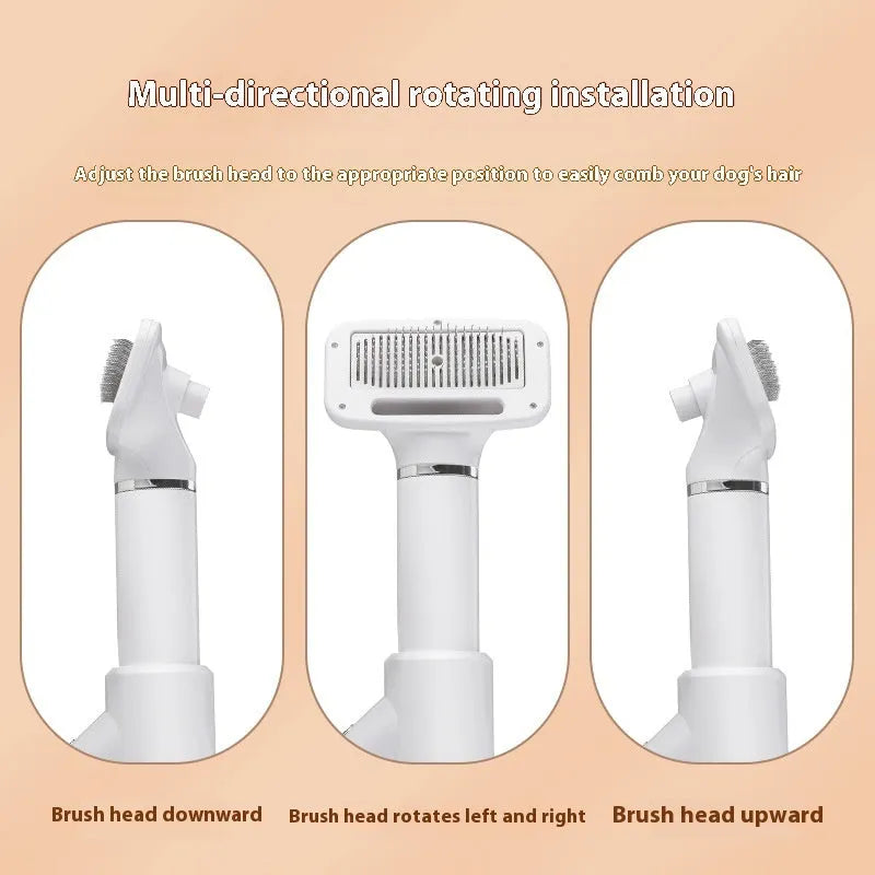 Pet hair dryer with hot air comb attachment for dog grooming showing beige and blue comb options
