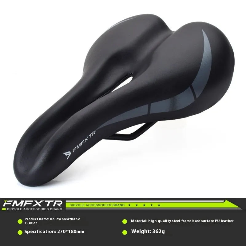 Bicycle seat cushion with hollow centre, shown in 3147 colour pattern, next to an L clamp ring.