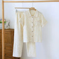 Washed cotton double-layer gauze short-sleeved trousers casual loose outfit in summer colour