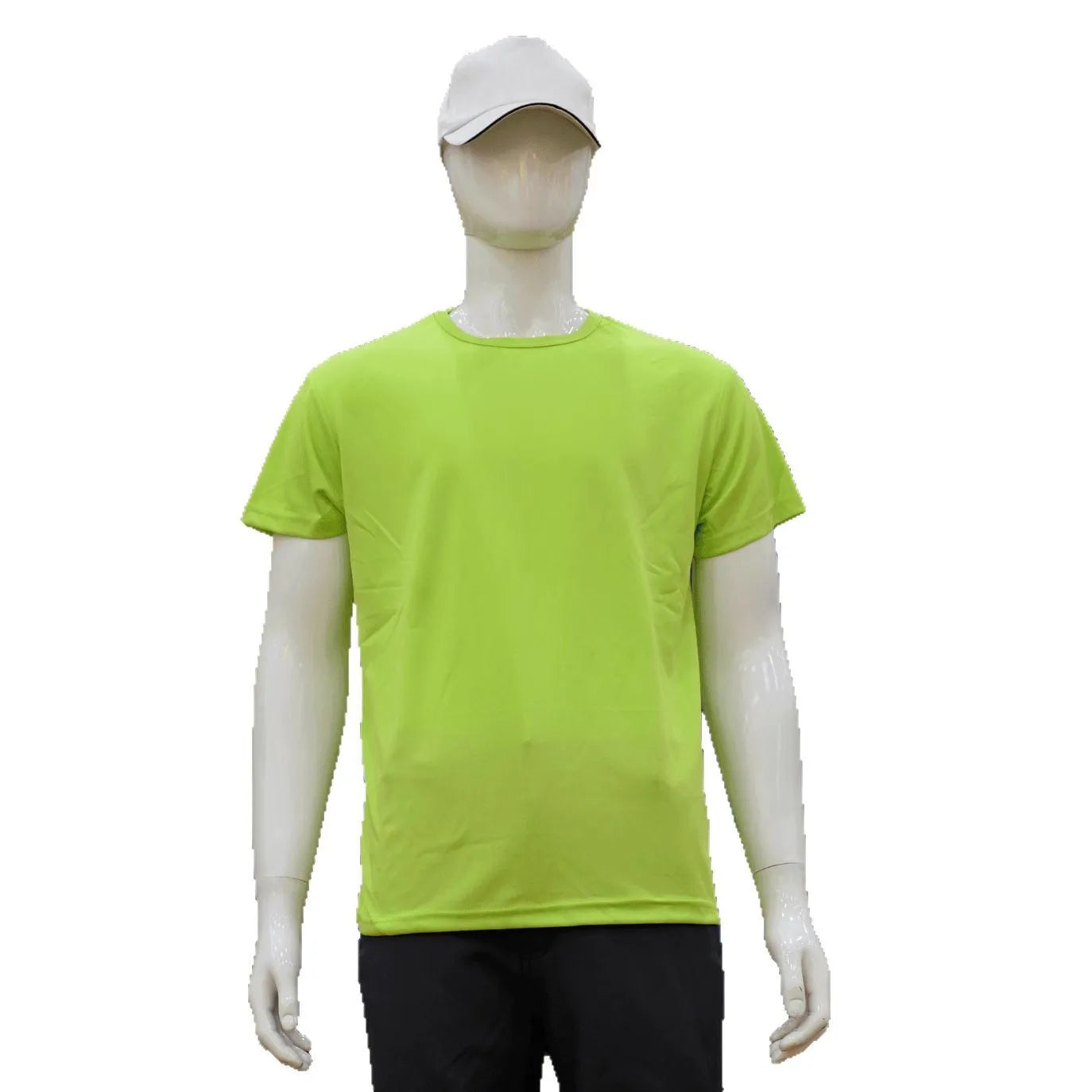 Quick-drying slim fit men's polyester T-shirt in a solid colour on a hanger.