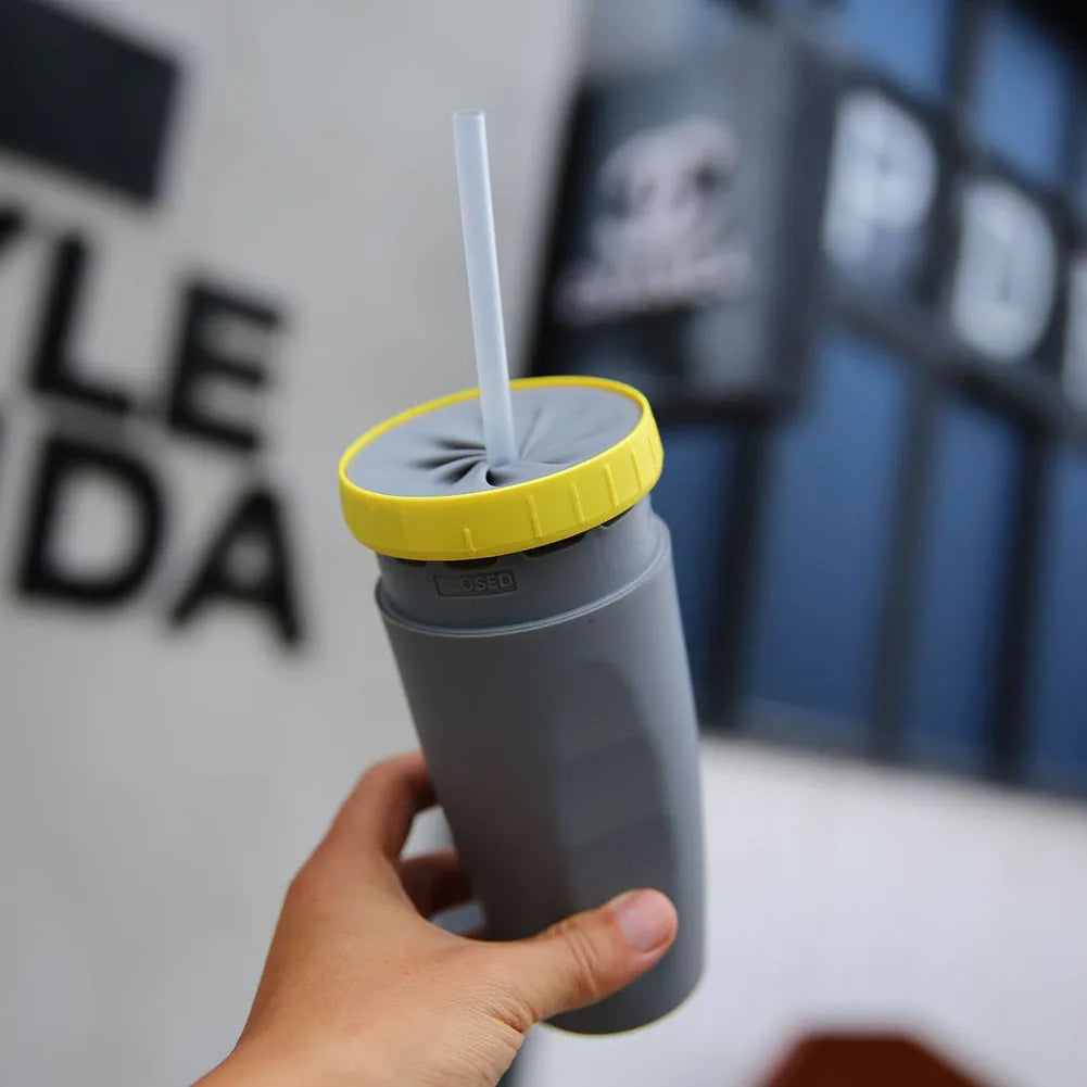 Twist-top double-walled insulated travel cup with cartoon design and silicone seal, 300ml capacity