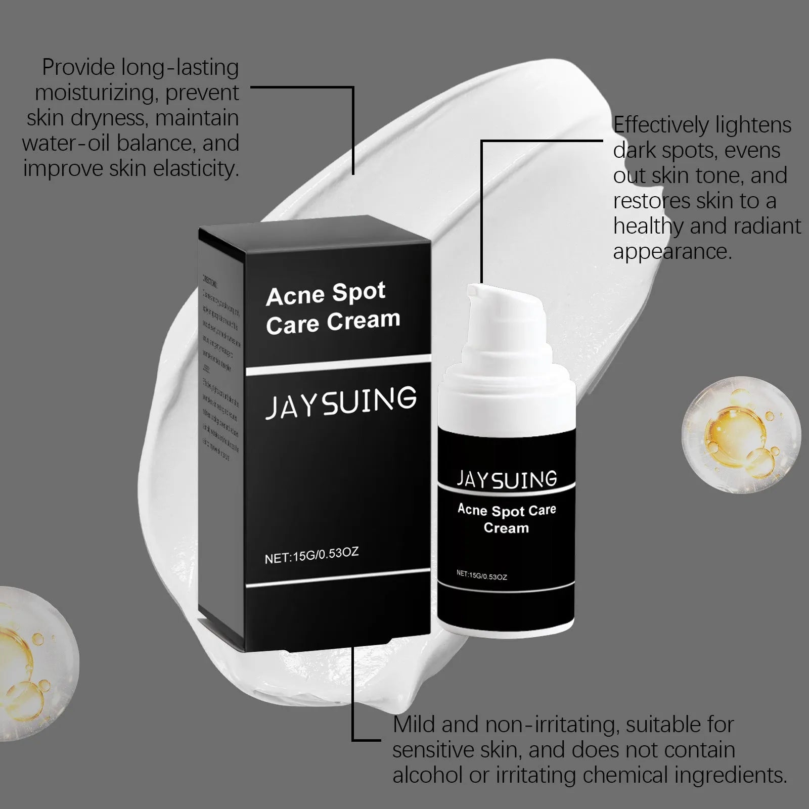 15g jar of hydrating acne cream with mint, tea tree oil and aloe ingredients
