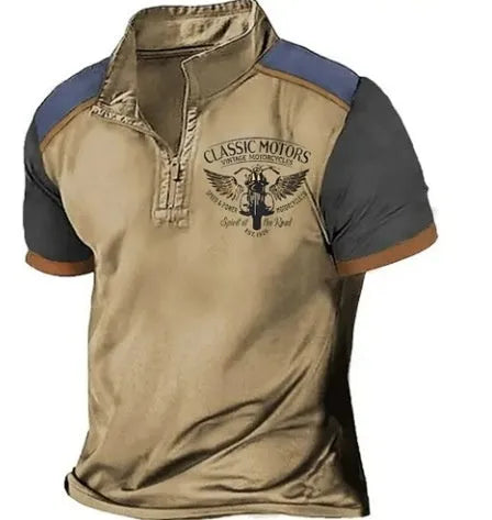 Golf polo shirt with 3D digital printing pattern in bird eye cloth, loose fit pullover style.