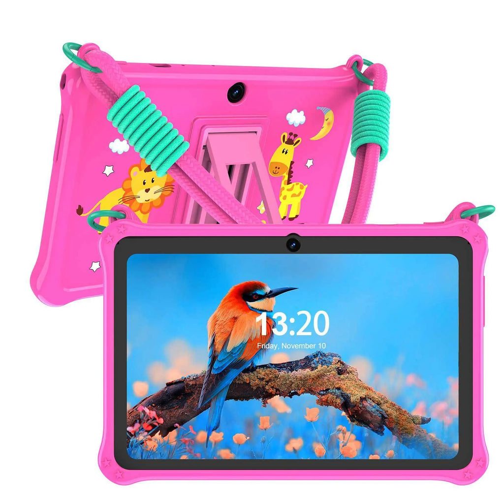 7-inch children's silicone tablet case in sapphire blue with flat strap and included screen protector