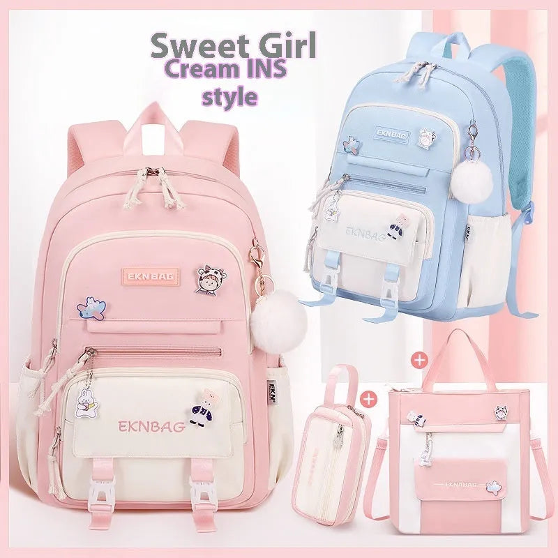 Waterproof Oxford cloth school backpack for girls with curved shoulder straps in six colour options