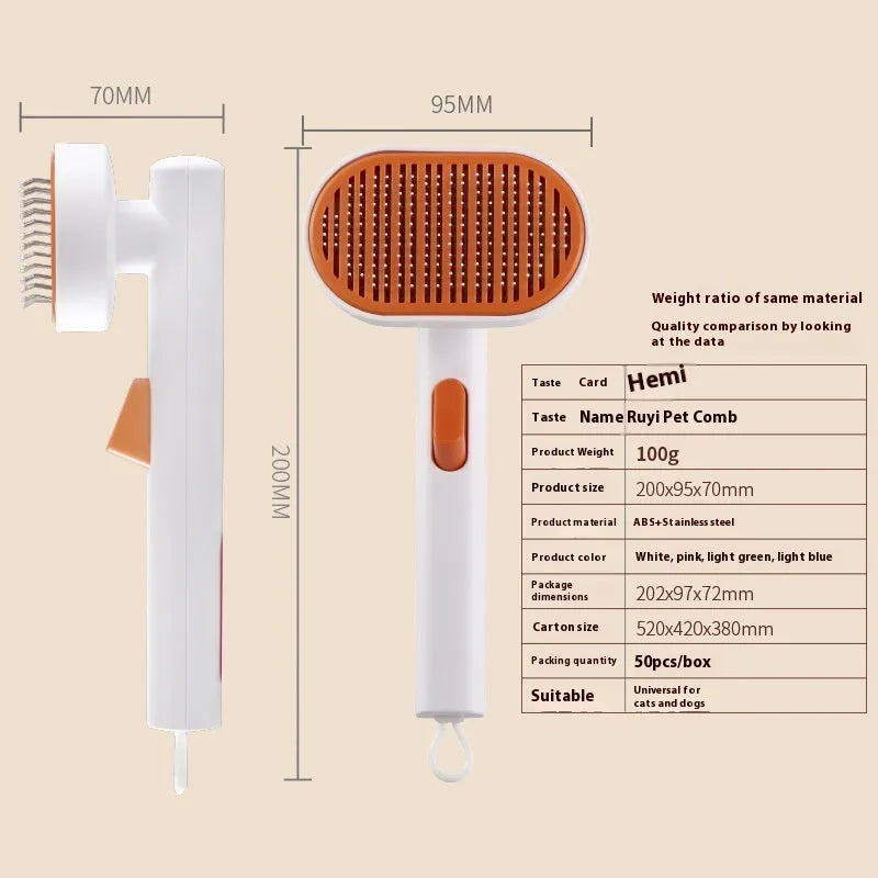 Pet automatic hair fading beauty hair removal brush in ABS stainless steel, comb style 2001, available in white
