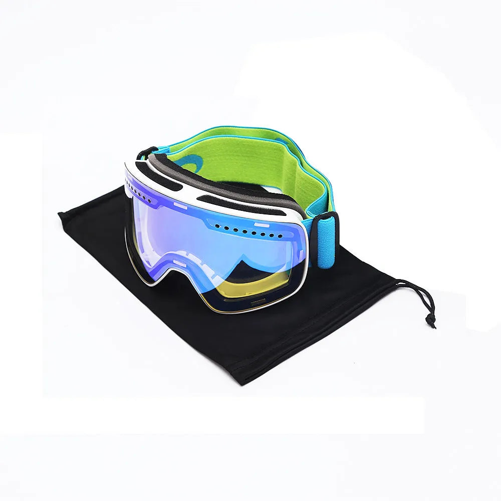 Double layer anti-fog ski goggles with TPU frame and PC lens in black gold colour
