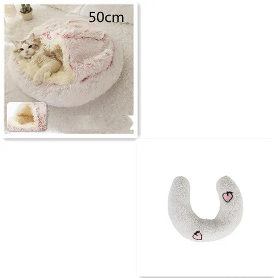 2 in 1 round plush pet bed with PP cotton filling for dogs and cats, available in brown, 65cm size