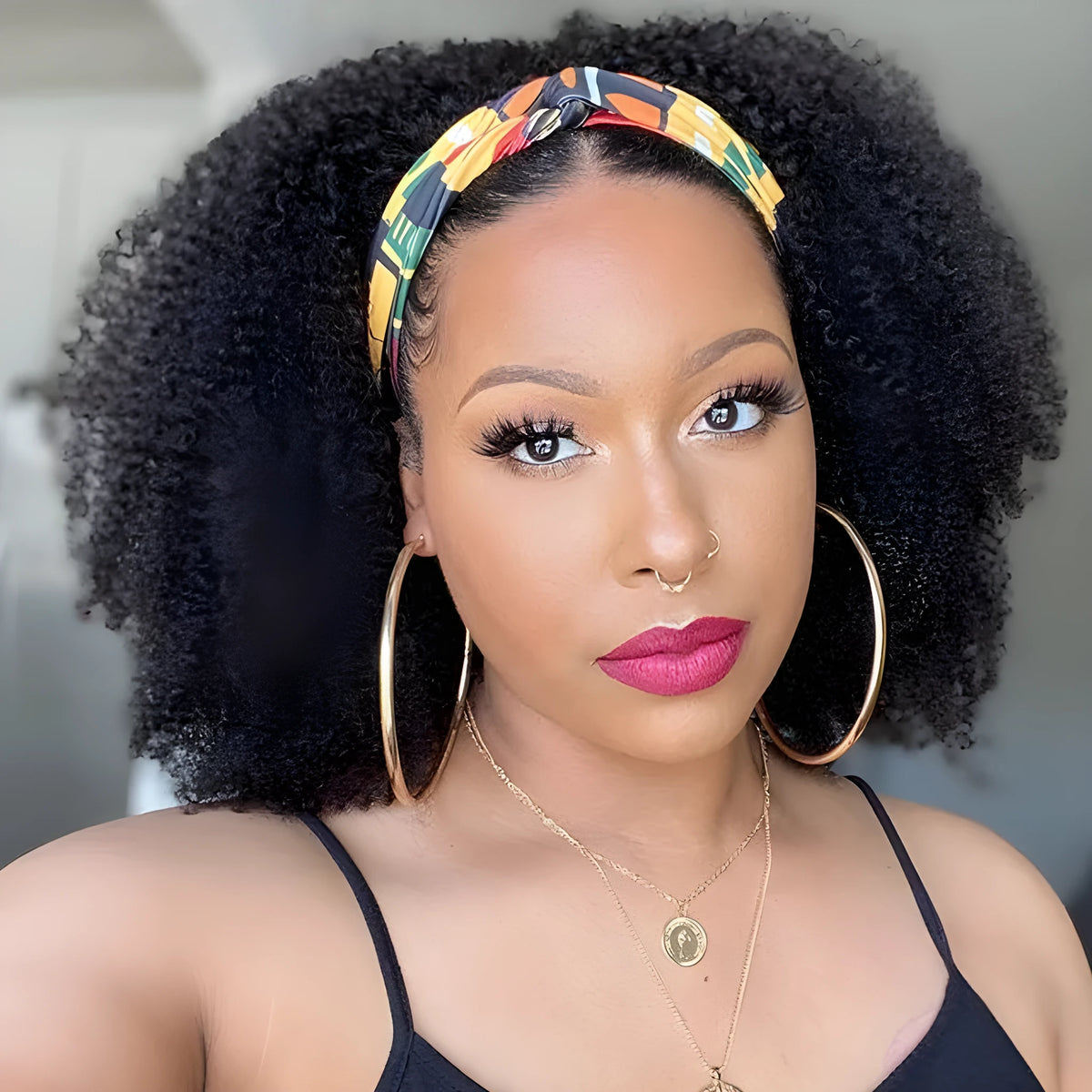 Black hand curl small curly tube binding twist fluffy afro headband sports wig, 220g, rose net cap