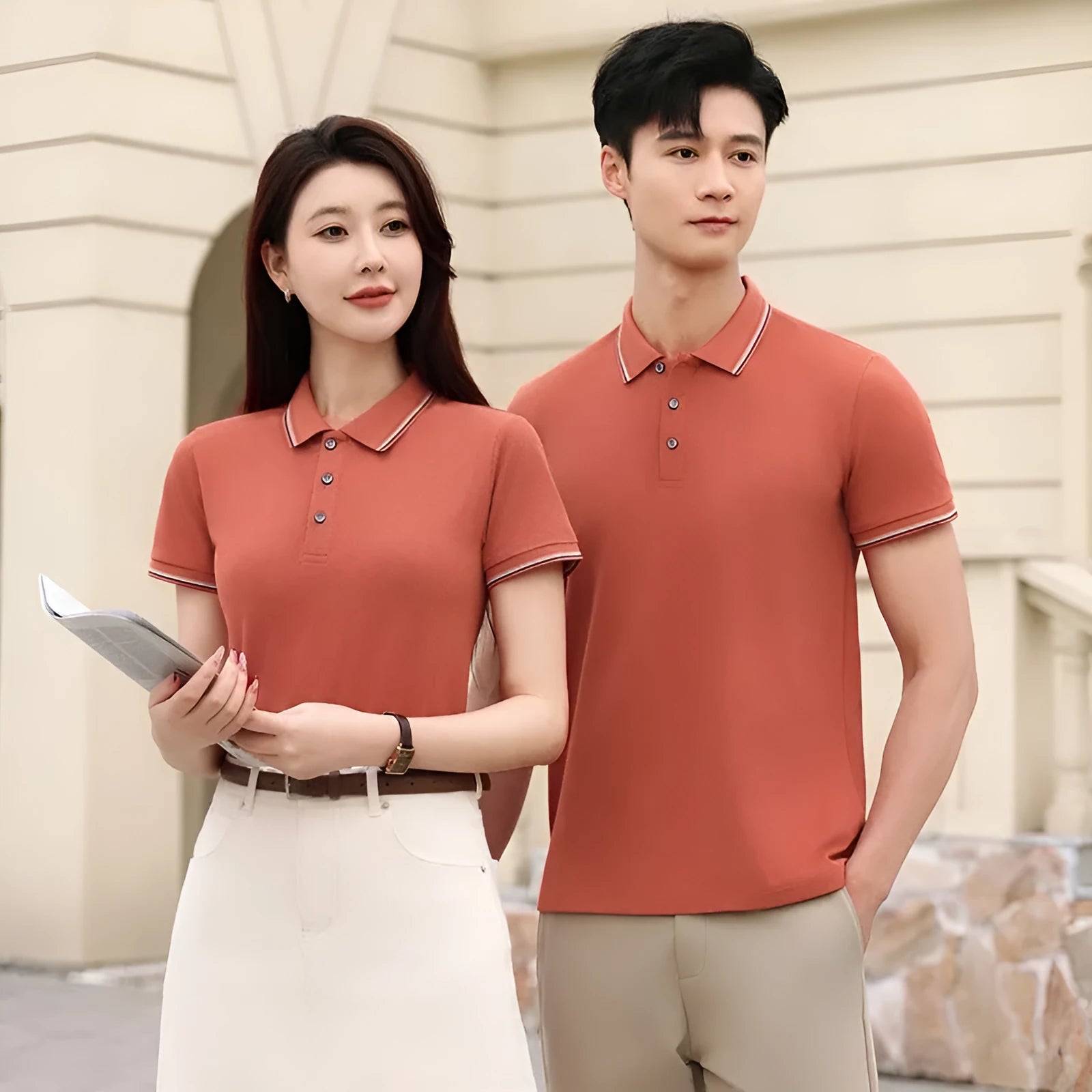 Ice silk polo shirt in copper ammonia fibre fabric available in multiple solid colours