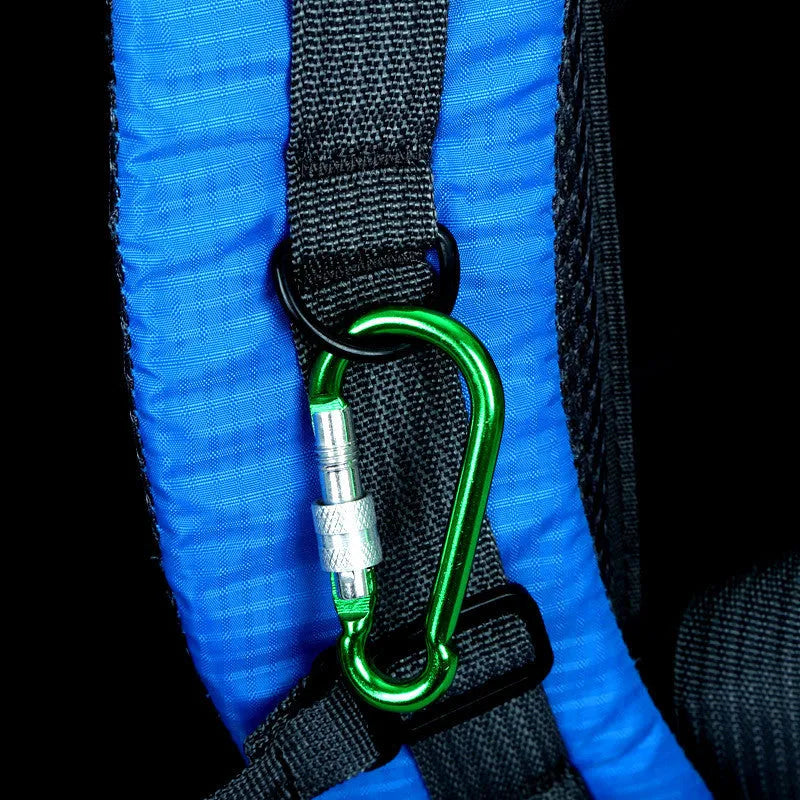 Large black outdoor travel backpack with two shoulder straps, shown with a laptop compartment and a front ID pocket.