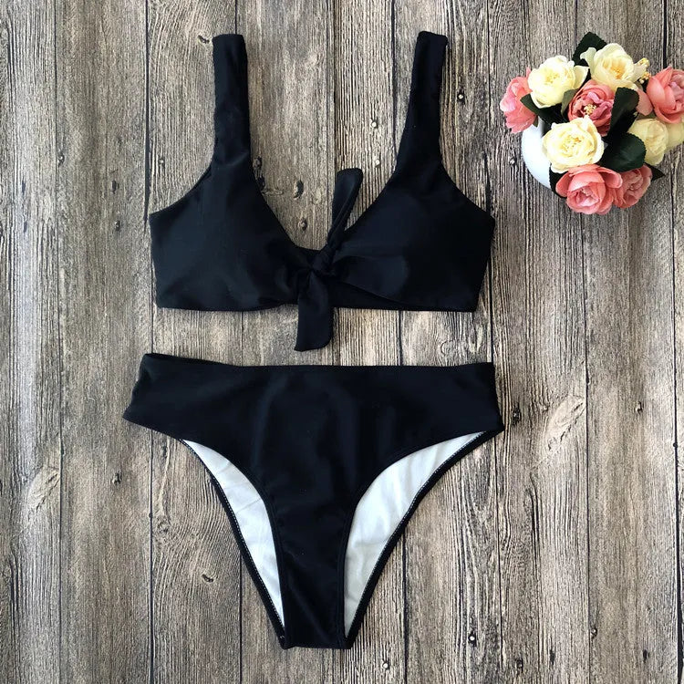 Women's solid colour bikini swimsuit set in polyester, shown in available colours.