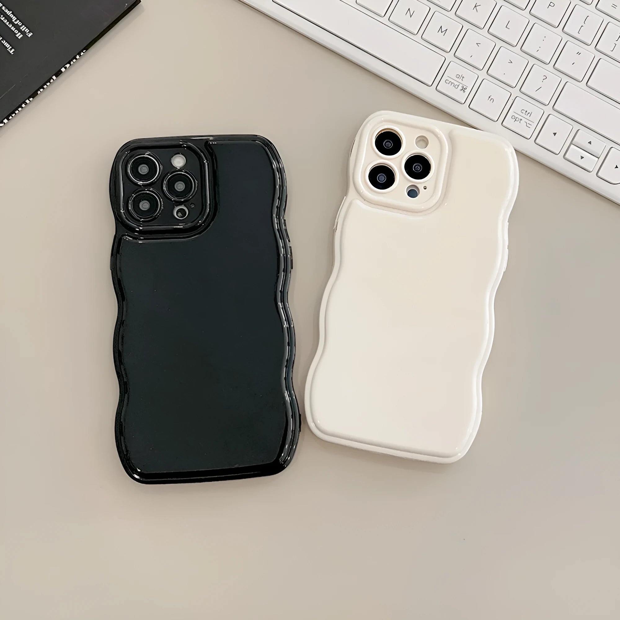 Solid colour air cushion silicone phone case for iPhone in black with wave pattern