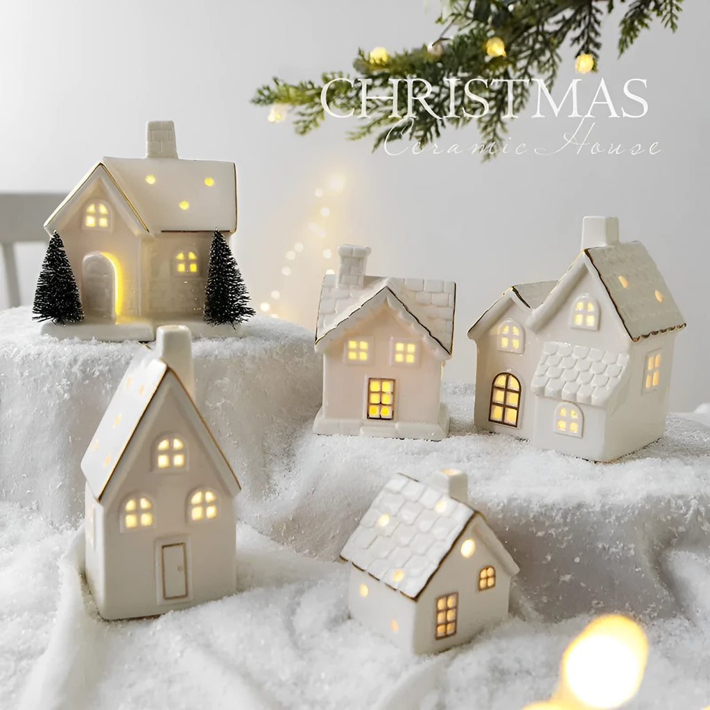 Ceramic European-style villa Christmas tree ornament in a painted house design