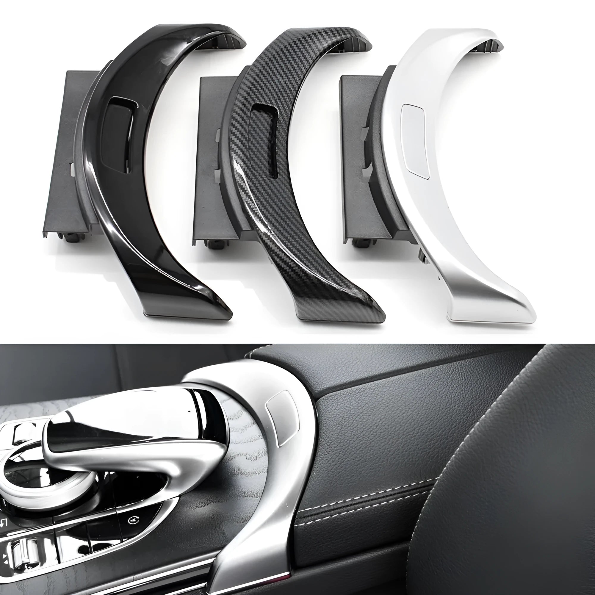 Mercedes-Benz C-Class and GLC armrest box button electroplating panel in silver electroplated finish