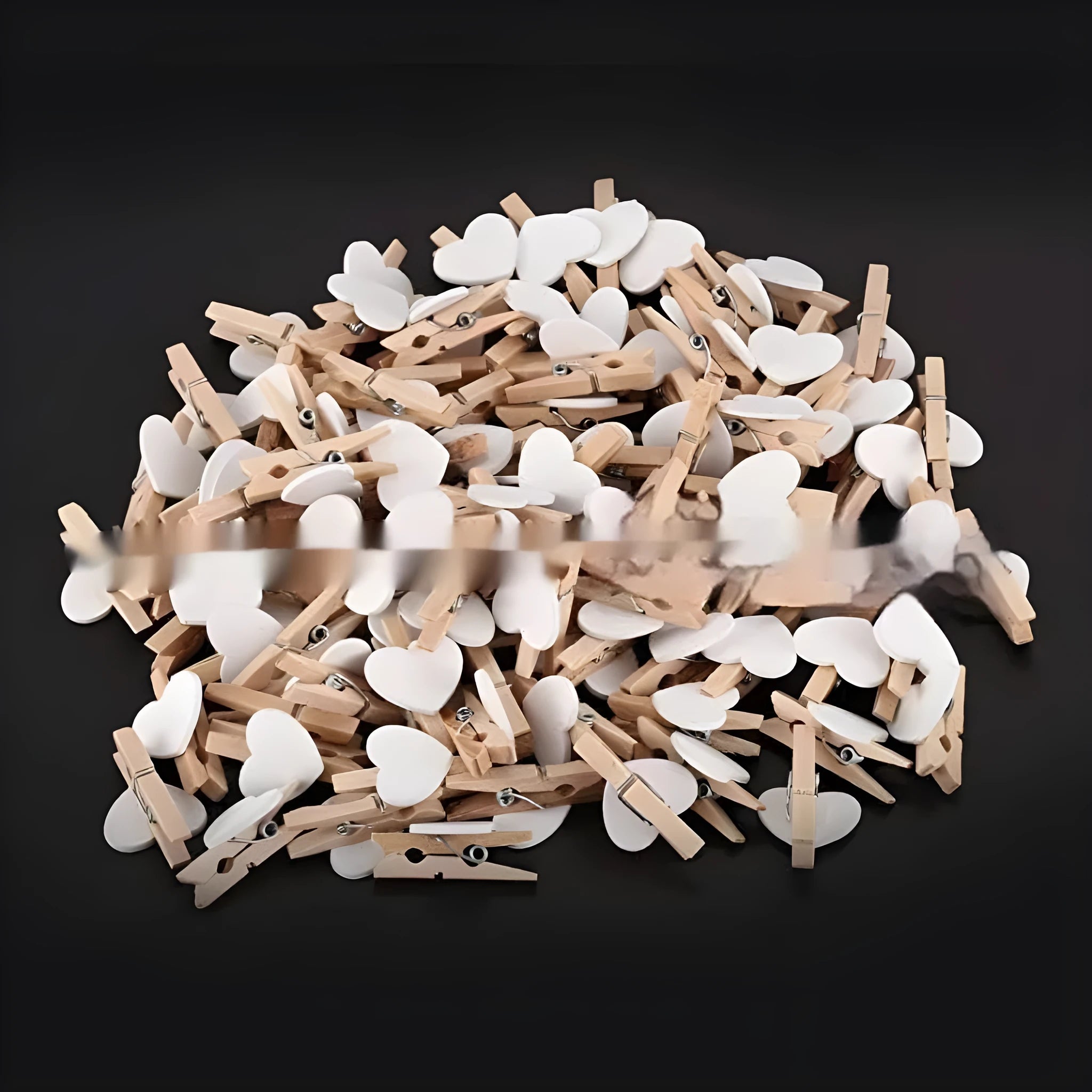 Five handmade solid wood heart-shaped clips in white, red, pink, rose, and yellow.