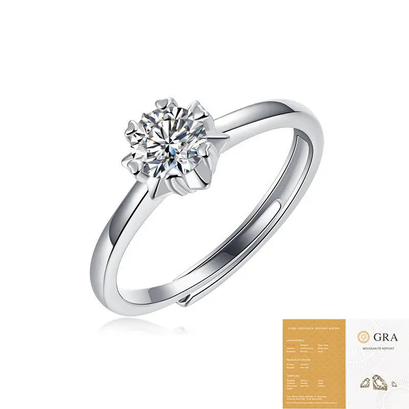 925 sterling silver moissanite snowflake asterism ring with geometric round cut for women