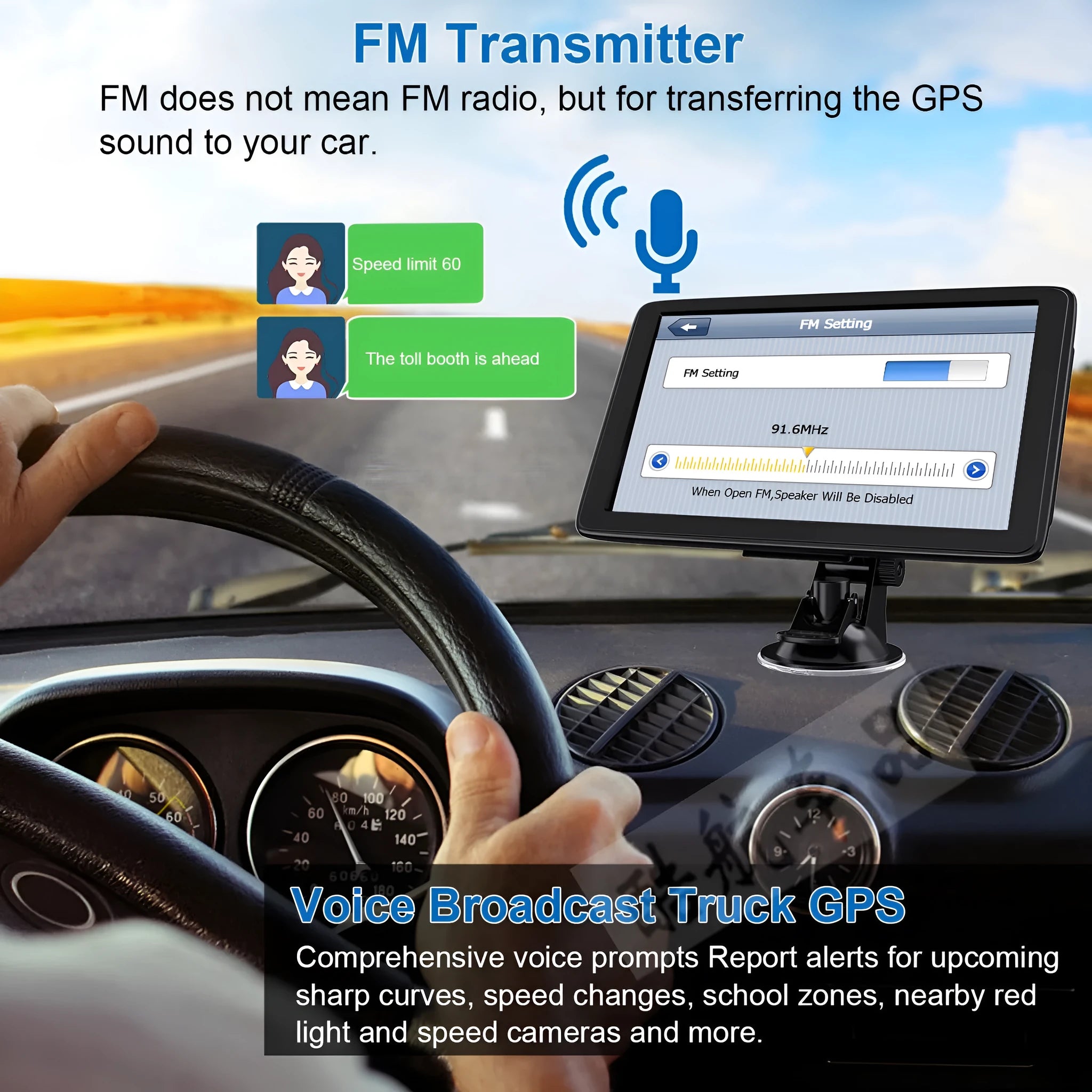 7-inch car GPS navigation device with touch screen display showing map route guidance