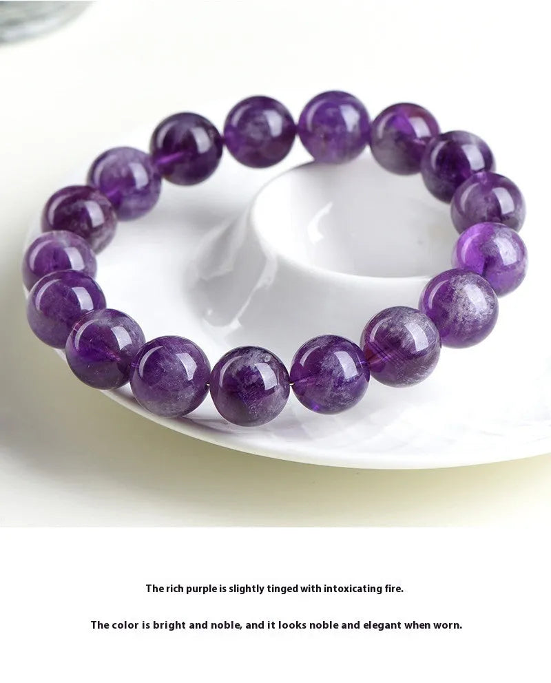 Natural feather amethyst snow mountain purple crystal bracelet with geometric Ruyi design and scattered beads