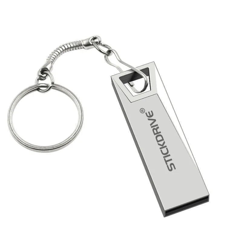 Metal USB flash drive on necklace chain showing black and silver colour options