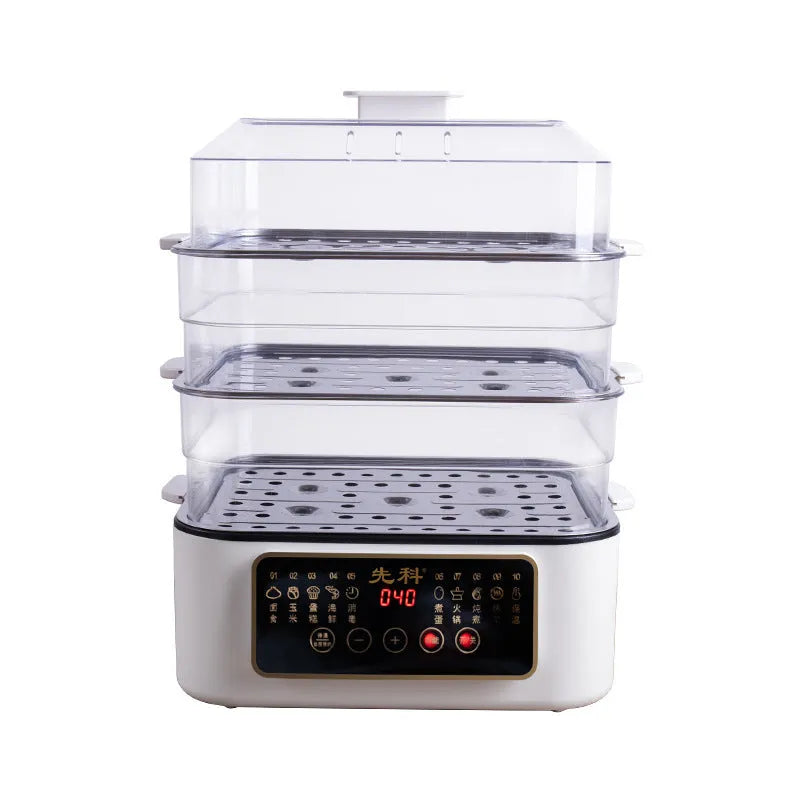 28 litre electric steamer with stainless steel cooking pot and automatic measuring function