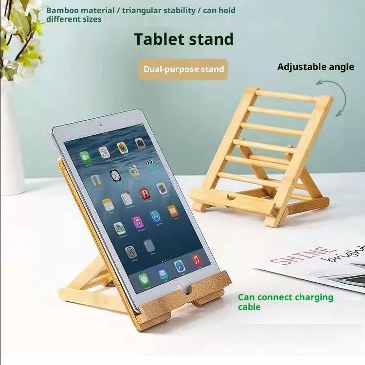 Bamboo adjustable angle foldable desktop phone stand for tablets and smartphones