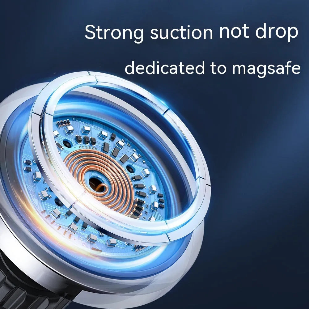 Black magnetic car air vent wireless charging stand with 15W power for smartphones