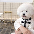 Korean style white dog sweater with pearl collar on small breed dog, princess cut design