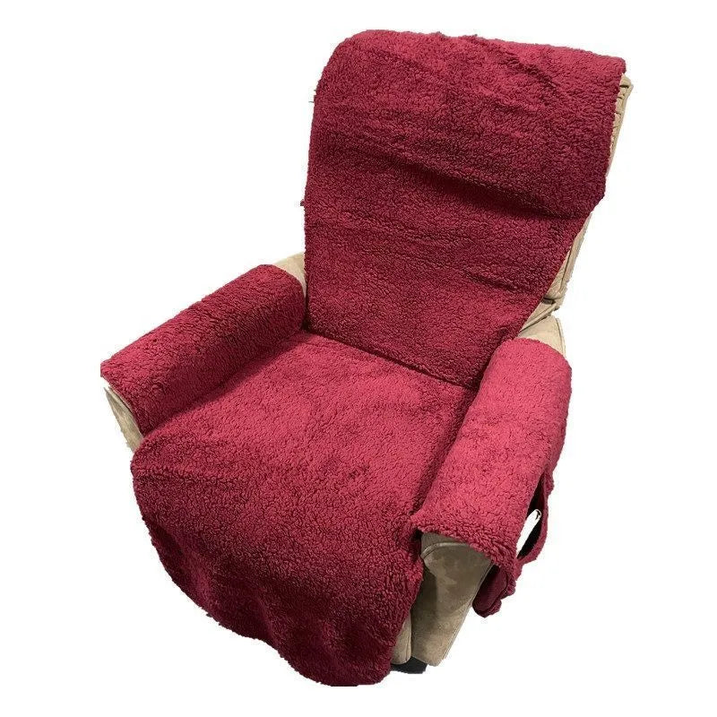 Polyester sofa cushion slipcover in lambswool beige colour on a sofa seat.