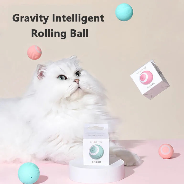 Green and pink electronic rolling ball cat toy with intelligent obstacle avoidance system