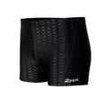 Men's solid colour waterproof polyester swimming trunks on a size chart showing XL, XXL, 3XL, 4XL.
