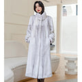 White women's faux fur coat with a stand-up collar, shown at 80cm length.