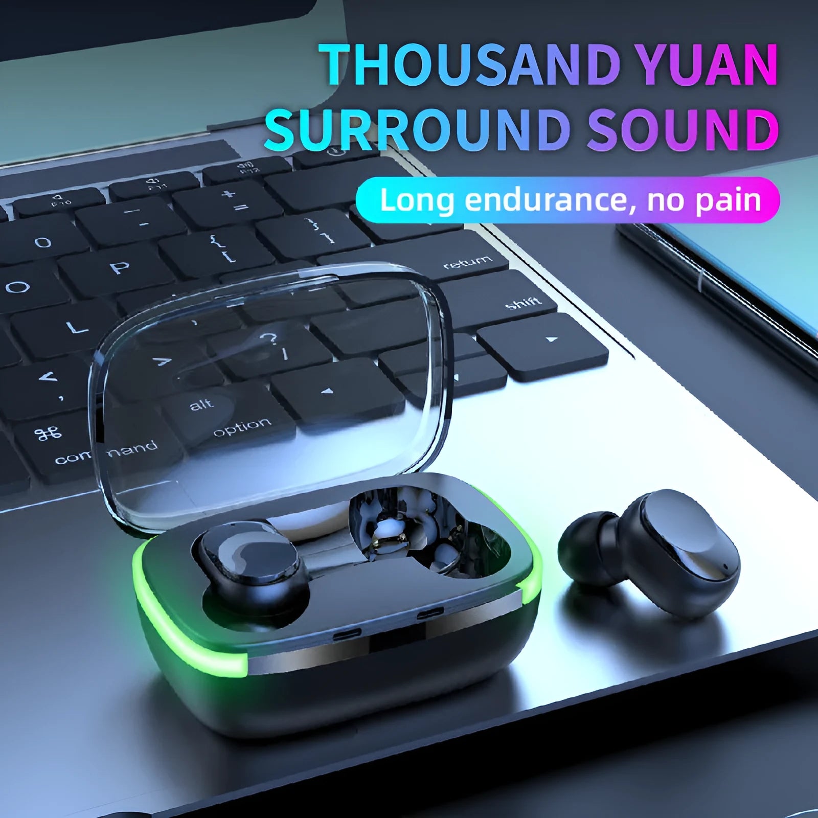 Touch Sports waterproof digital display true wireless headphones in Black with earbuds