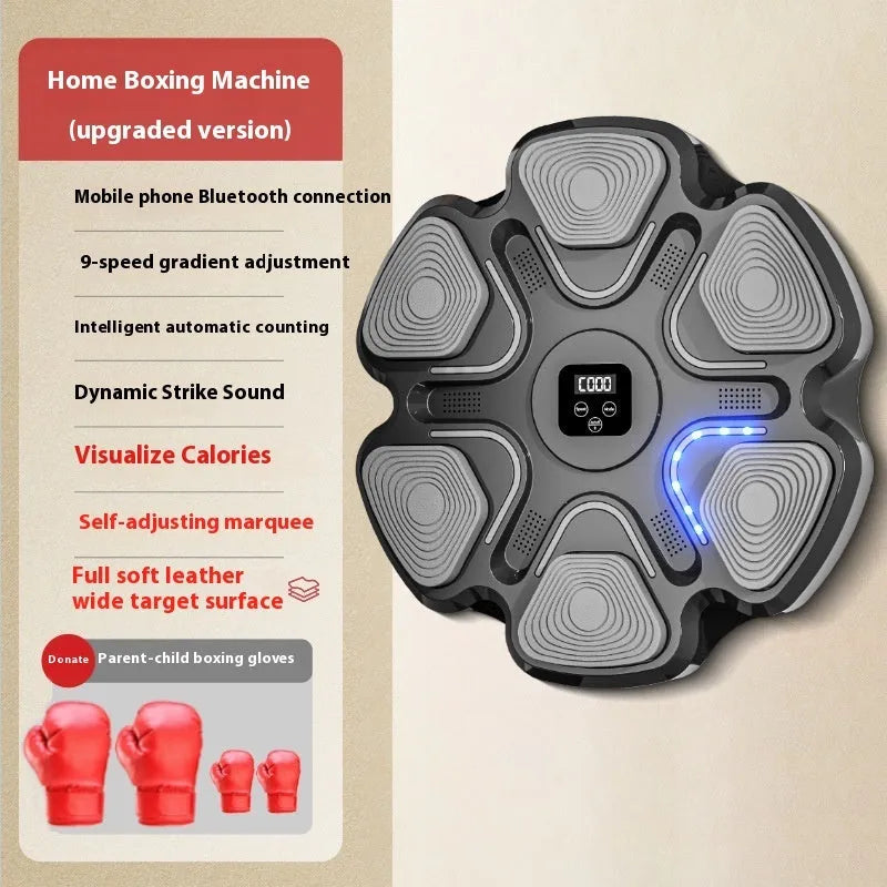 Smart music boxing machine wall target with electronic display and focus gloves for home fitness training