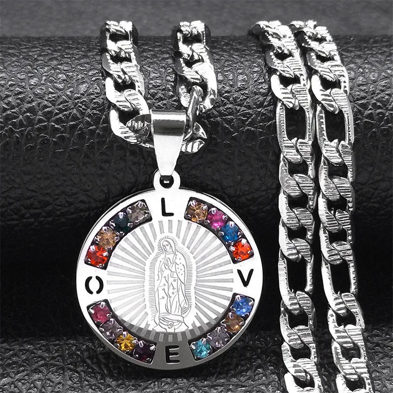 Geometric crystal necklace in titanium steel with electroplated gold or steel colour finish
