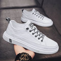 Men's casual white PU shoes with flat sole and round toe in beige, white, black colours