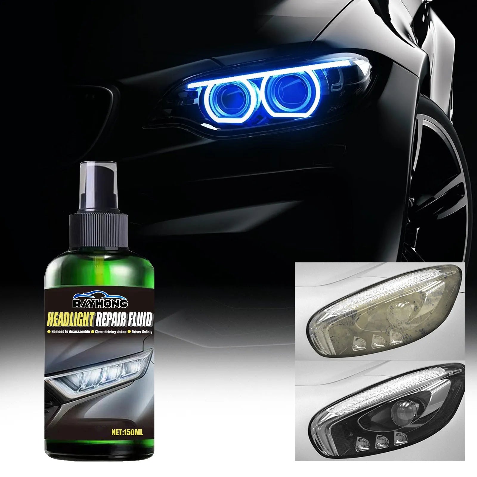 150ml car headlight restoring liquid bottle with applicator for plastic lens repair and coating treatment